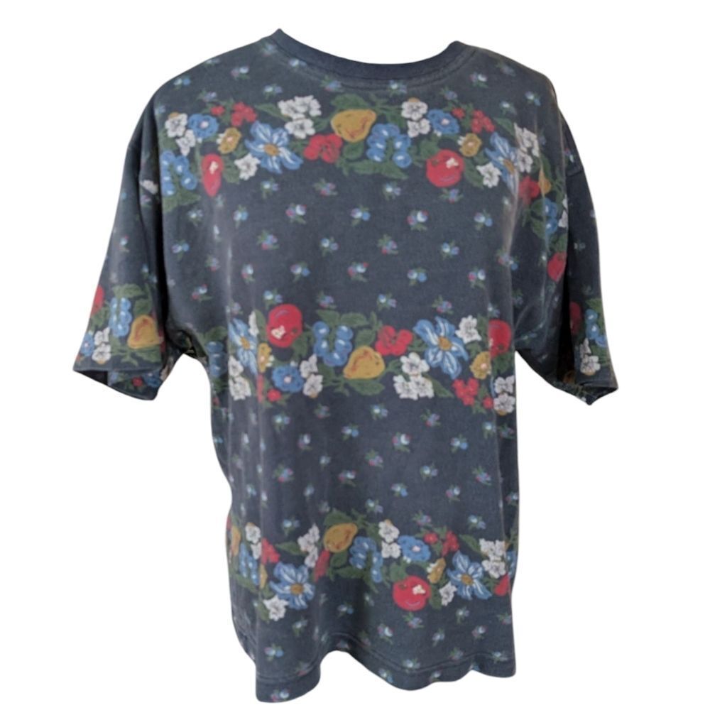 Lizwear Women's Vintage Blue Floral Fruit Vegetable Top Cottage Core Size Medium